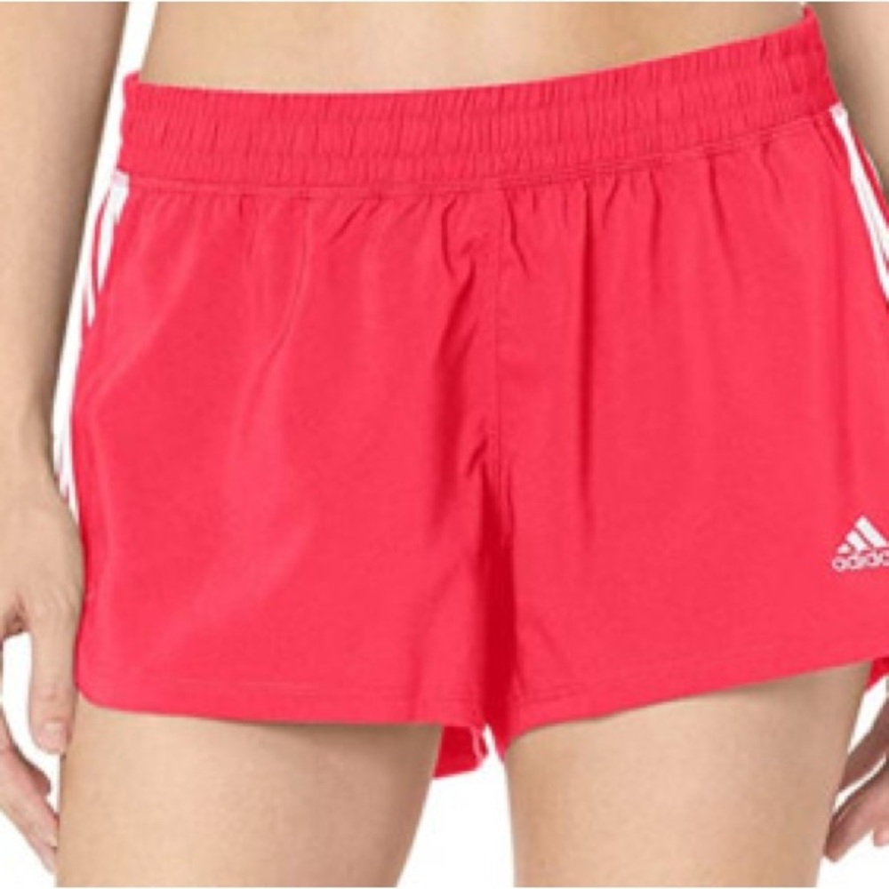 Adidas Women's Red Woven Three Stripe Athletic Shorts